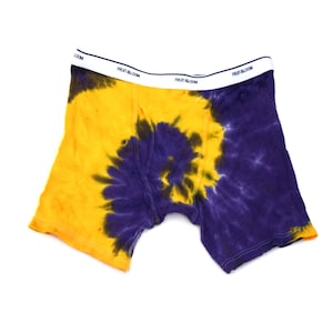 Purple and Yellow ~ Spiral Tie Dye Men&#39;s Underwear (Fruit of the Loom Boxer Briefs Size XL) (One of a Kind)