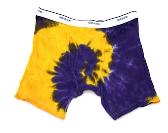 Purple and Yellow ~ Spiral Tie Dye Men's Underwear (Fruit of the Loom Boxer Briefs Size XL) (One of a Kind)