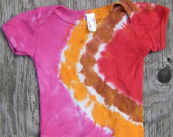 Pink, Orange, Brown and Red wave pattern Tie Dye Baby T-Shirt (American Apparel Organic Cotton) (Size 6-12 Months)