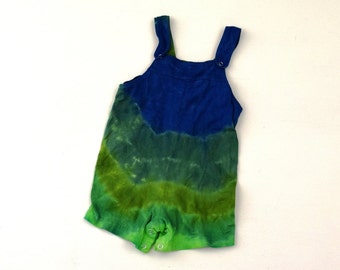 Themes of Green ~ Tie Dye Baby Cotton Overall Romper (Dharma Trading Co. Size 18 months with Snaps)(One of a Kind)