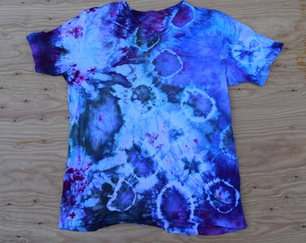 Glacier ~ Ice Dye Tie Dye Spots&Dots T-Shirt (Bella Canvas V-neck Size L) (One of a Kind)