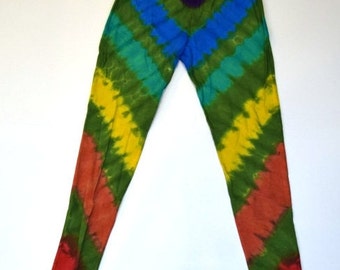 Avocado Rainbow Sandwich ~ Tie Dye Leggings (Dharma Trading Co. Deluxe Cotton Leggings with Spandex Size M) (One of a Kind)