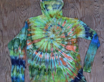 Jungle ~ Spiral Tie Dye T-Shirt (Gildan Comfort Colors Size L) (One of a Kind)(Hooded Longsleeve Shirt) TD-224