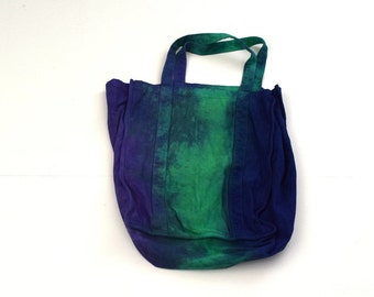 Amethyst, Lapis and Emerald ~ Tie Dye Reusable Grocery Bag (Dharma Gorilla Cotton Canvas Bag with Handles)(Paper grocery bag size)(OOAK)