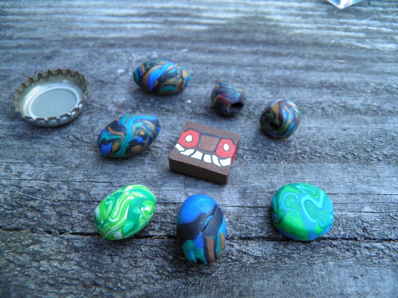 Eight Assorted Polymer Clay Beads Handmade One of a Kind image 2