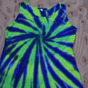 Seahawk ~ Tie Dye Spiral Tank Dress (Dharma Trading Co. Tank Top Mid-calf Dress Size 2XL) (One of a Kind) Navy Blue Electric Green TD-156