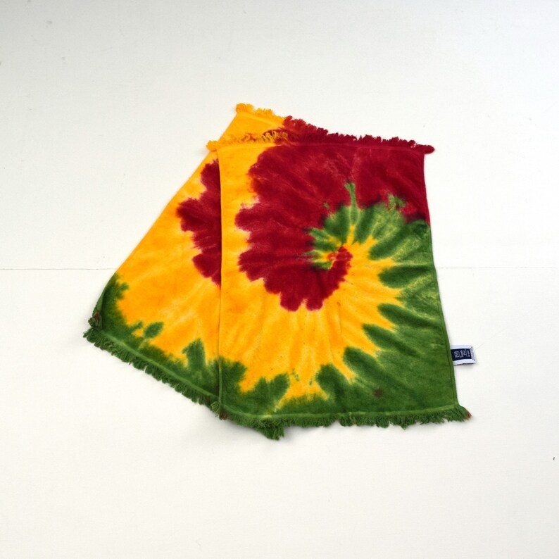 Set of 2 Red Yellow Green Hand Towels 100 Cotton Terry Towel Etsy