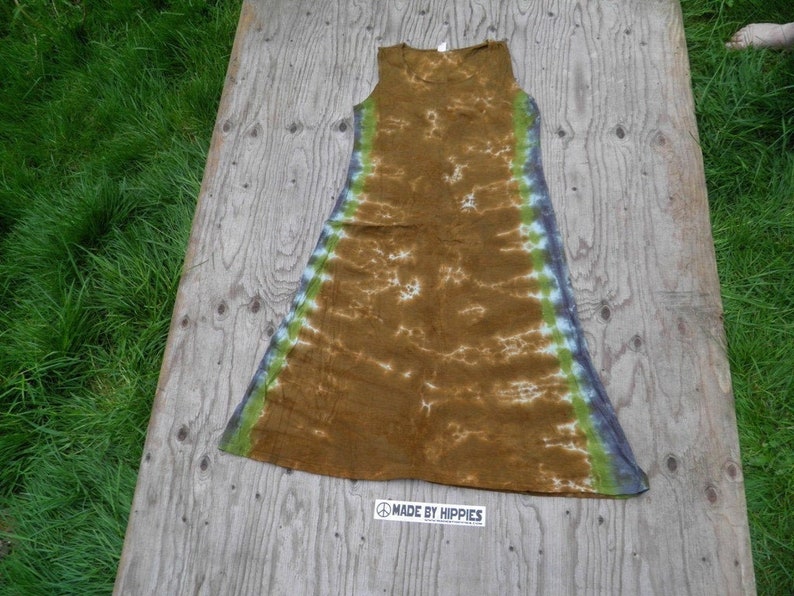 Egyptian Princess Tie Dye Sidestripe MidCalf Tank Dress in Bronze Dharma Trading Co. Size M One of a Kind image 1