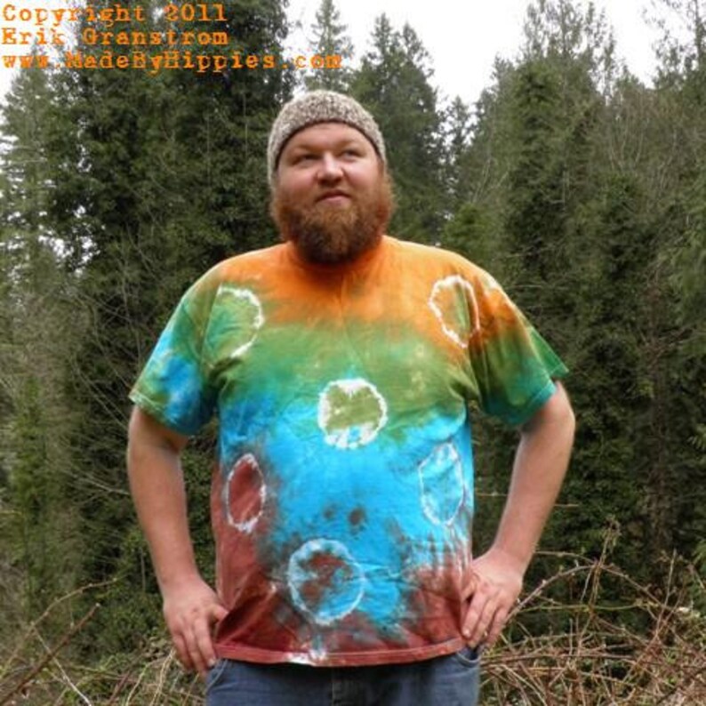 Mother Earth Spots N Dots Tie Dye T-Shirt Made By Hippies Tie Dye In Stock in Sizes Small to 4XL Fruit of the Loom image 1