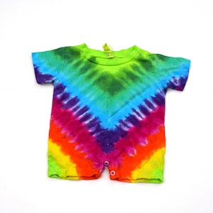 Rainbow Vee ~ Tie Dye Chevron Baby Cotton T-shirt Romper (Rabbit Skins Infant T Romper Size 6 months)(One of a Kind)