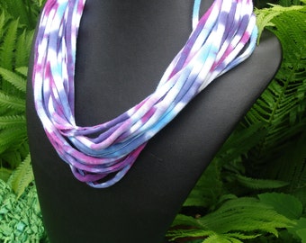 Purple Raspberry Blue Striped Cut Tie Dye Cotton Jersey Circle Infinity Scarf