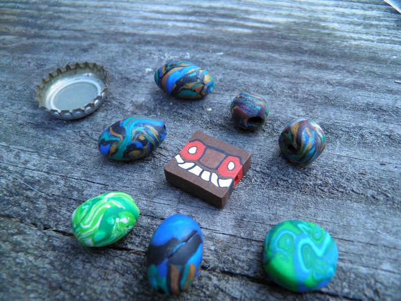 Eight Assorted Polymer Clay Beads Handmade One of a Kind image 4