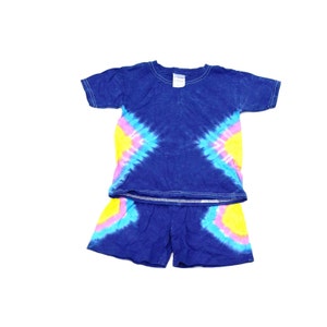 Diamond in the Rough Matching Outfit ~ Tie Dye Short Sleeve T-shirt (Size XS) & Tie Dye Shorts (Dharma Size 2T elastic waist)(One of a Kind)