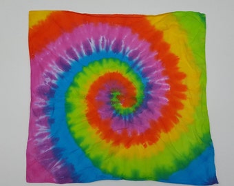 Fluorescent Rainbow Spiral ~ 3 pack of Matching Tie Dye Bandannas (Dharma Cotton Bandanna 22"x22") (One of a Kind)