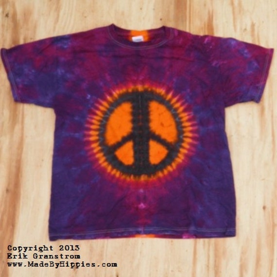 Purple and Orange Peace Sign Tie Dye T-shirt (made by