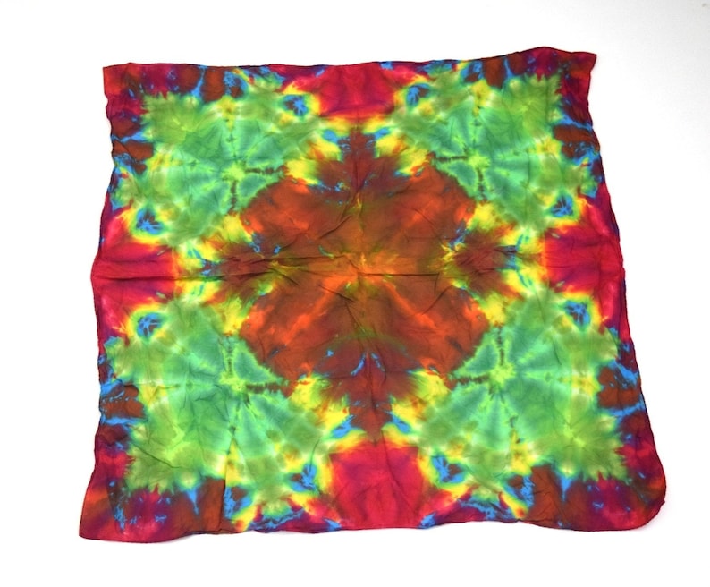 Leafy Mandala Tie Dye Shibori Bandanna / Scarf / Tapestry Dharma Cotton 36 x 36 One of a Kind image 1