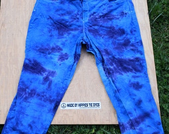 Blue Watercolor Tie Dye Jeans (Gloria Vanderbilt Amanda Jeans 24W SHORT) (Pour curvy Girls Only)(One of a Kind)