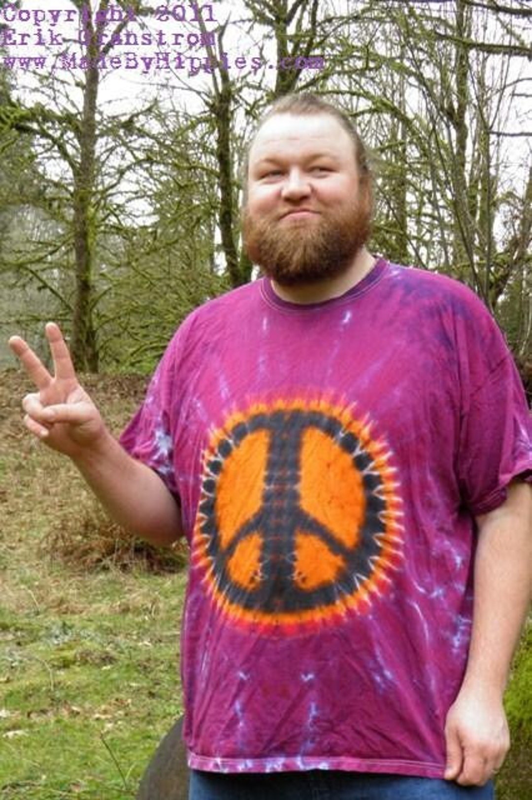 Purple and Orange Peace Sign Tie Dye T-shirt (made by Hippies Tie