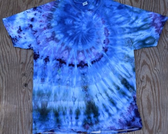 Blue Surf ~ Ice Dye Spiral Tie Dye T-Shirt (Fruit of the Loom Heavy Cotton HD Size XL) (OoAK) TD-208