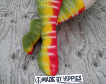 Rastaman Tie Dye Happy Socks (Made By Hippies Tie Dye In Stock) (Dharma Trading Co. Bamboo Socks Size Adult Large)