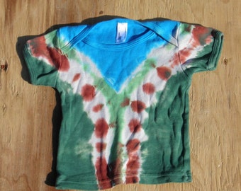 Green, Blue and Rust Brown Tie Dye Baby T-Shirt (American Apparel Organic Cotton 6-12 Months) (One of a Kind)