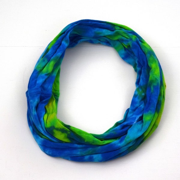 Ocean Surface ~ Tie Dye Infinity Circle Scarf (68"around by 14" wide)(One-of-a-kind)(Dharma Trading Co. Light Jersey) Green Blue