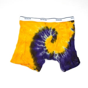 Purple and Yellow ~ Spiral Tie Dye Men&#39;s Underwear (Fruit of the Loom Boxer Briefs Size XL) (One of a Kind)