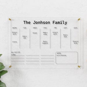 Custom Weekly Calendar or Meal Planner, Family Acrylic Calendar, Dry Erase Calendar, Weekly Wall Calendar, Perpetual Calendar