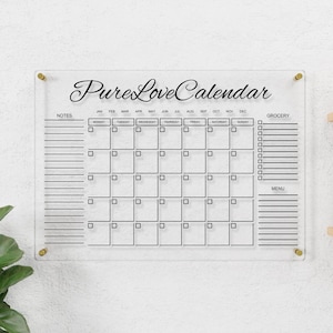 Acrylic Calendar, Monthly Dry Erase Acrylic Wall Calendar, Personalized Calendar, Clear Monthly Calendar, Family Command Center Planner