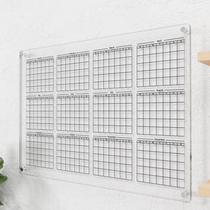 Acryljaarkalender 2025, gemakkelijk schoon te maken maandkalender, 12 maanden wandkalender, grote droog uitwisbare kalender, jaarplanner