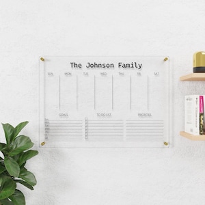 Acrylic Weekly Wall Calendar, Personalized Planner, Acrylic Dry Erase Planner, Weekly Glass Calendar, Dry Erase Calendar, Family Planner