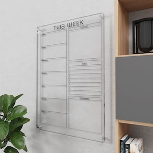 Calendário semanal de acrílico com lista de tarefas e planejador para quadro branco