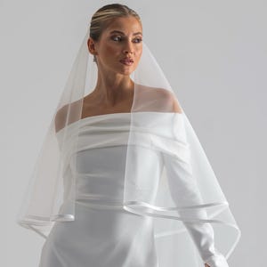 Satin Ribbon Wedding Veil,Two Tier Satin Edge Veil,Simple Veil With Satin Edge,Classic 2 tier Wedding Veil ,Tulle With Satin Edge Veil