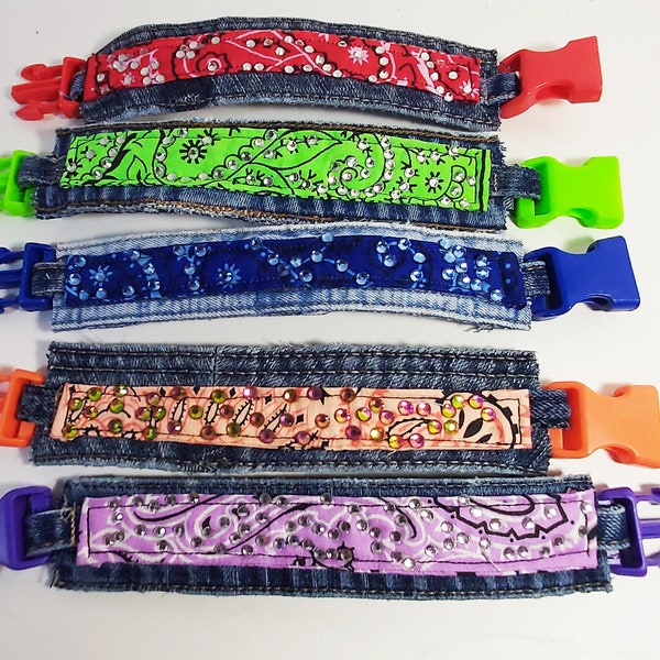 Blue Jean Bandana Bracelet w/ Rhinestones (Your Choice of Color)