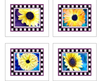 Sunflower Notecards - Checkered Border (Your Choice of Design) by Jeanne A Martin (Everything Dear)
