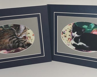 Tuxedo or Tabby/Calico 8" x 10" Fine Art Prints Matted Prints (Your Choice of Design) by Jeanne A Martin (Everything Dear)