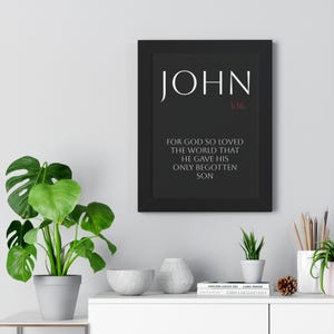 John 3:16 Bible Verse, Christian Artwork, Framed Vertical Print, Inspirational Quote, Pastor Gift image 4