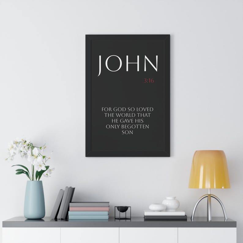 John 3:16 Bible Verse, Christian Artwork, Framed Vertical Print, Inspirational Quote, Pastor Gift image 8