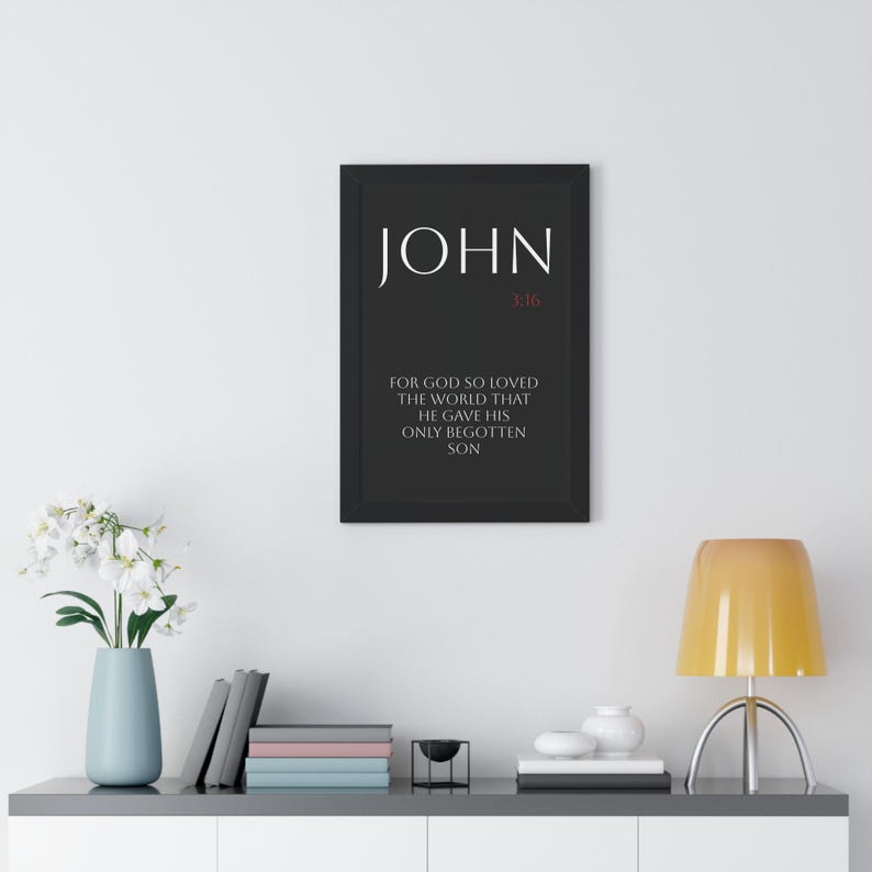 John 3:16 Bible Verse, Christian Artwork, Framed Vertical Print, Inspirational Quote, Pastor Gift image 9