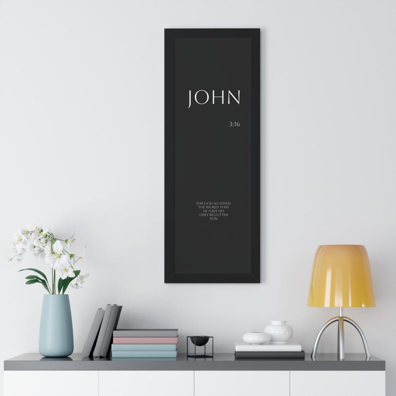 John 3:16 Bible Verse, Christian Artwork, Framed Vertical Print, Inspirational Quote, Pastor Gift image 5