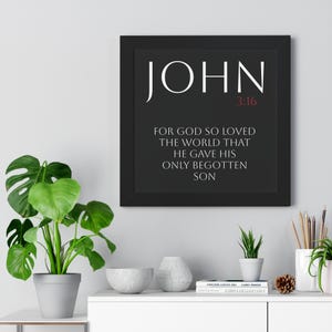 John 3:16 Bible Verse, Christian Artwork, Framed Vertical Print, Inspirational Quote, Pastor Gift image 7