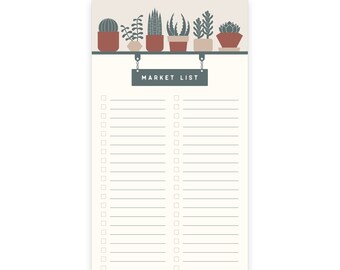 Succulent Plant Market List Notepad - Tear-Off Notepad | Warm White Text Paper