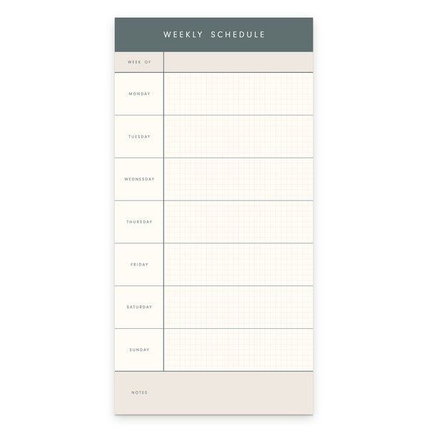 Weekly Schedule Notepad - Tear-Off Notepad | Warm White Text Paper