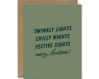 Twinkly Lights Christmas Greeting Card | Holiday Card | Christmas Card | Letterpress Card