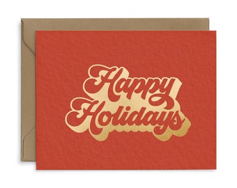 Retro Happy Holidays Greeting Card | Holiday Card | Christmas Card | Greeting Card | Season's Greetings Card