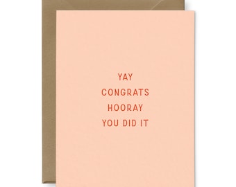 Yay Congrats Hooray Greeting Card - Letterpress Greeting Card | Congratulations Card