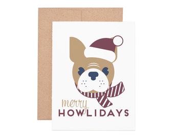 Merry Howlidays Frenchie Letterpress Greeting Card - Holiday Card | Christmas Card | Greeting Cards | Letterpress Cards
