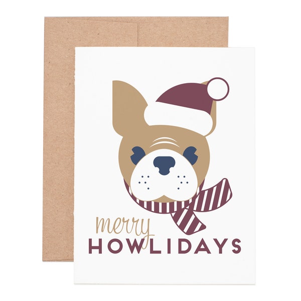 Merry Howlidays Frenchie Letterpress Greeting Card - Holiday Card | Christmas Card | Greeting Cards | Letterpress Cards
