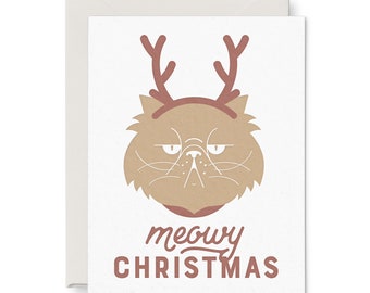 Meowy Christmas Letterpress Greeting Cards - Single Card | Boxed Set | Holiday Cards | Christmas Cards | Humor