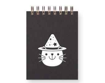 Halloween Cat Mini Jotter - Notebook | Journal | Spiral Bound | Blank Pages | Halloween Themed | Spooky Season | Witch Hat Cat